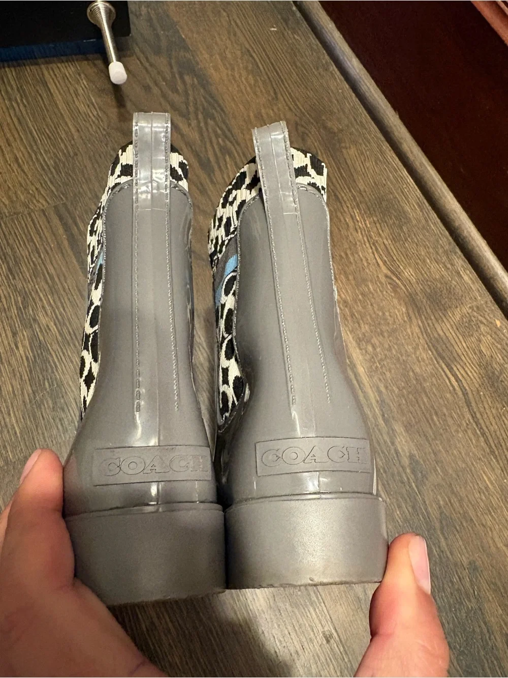Coach Gray rubber Rivington logo Rain Boot with Signature Elastic Panel AS IS 5